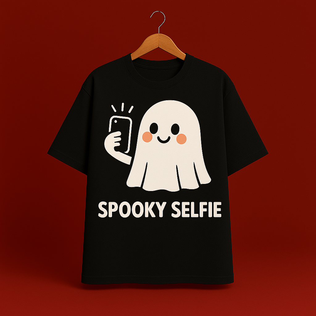 PREMIUM BLACK GHOST OVERSIZED TEE | Spooky Selfie