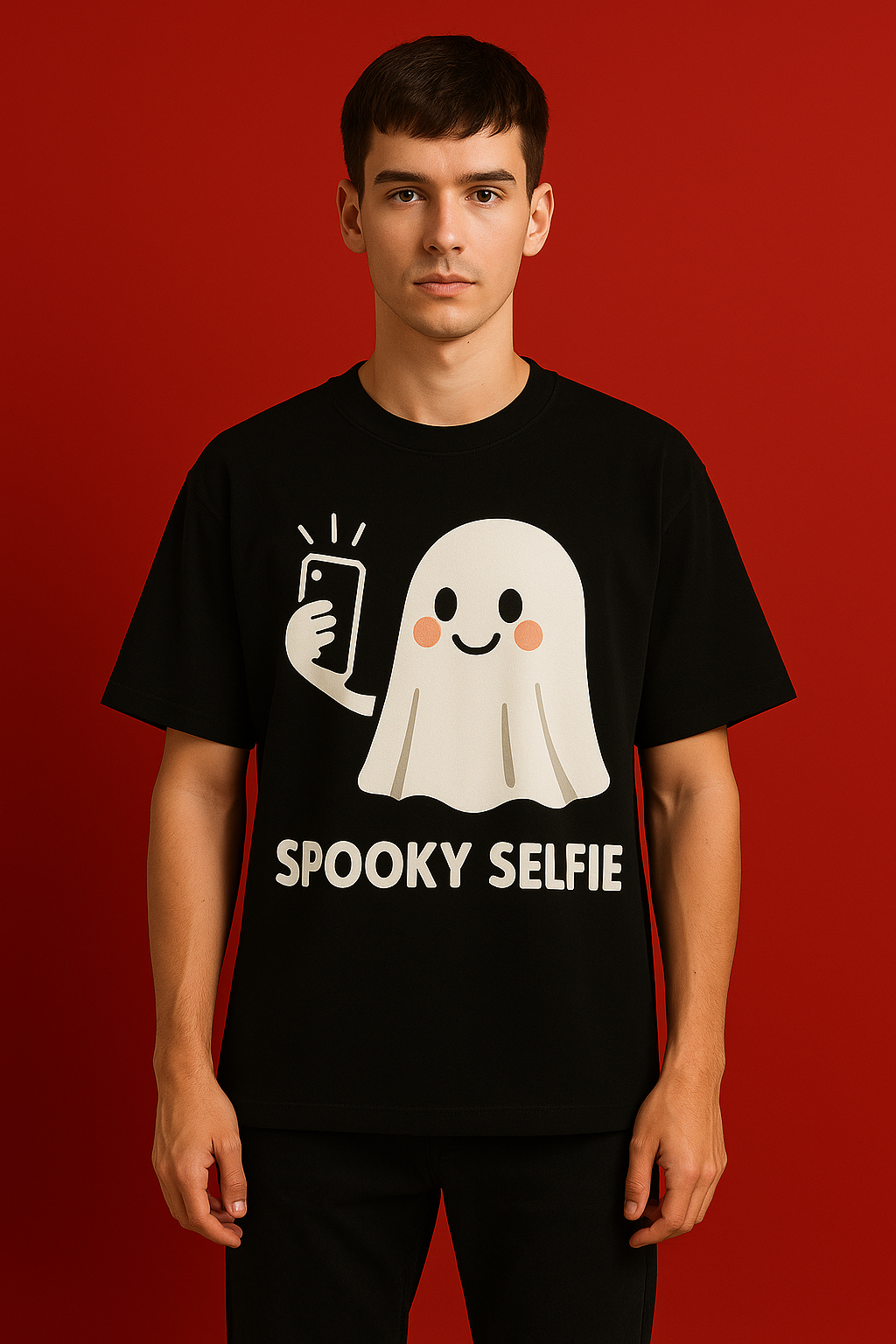 PREMIUM BLACK GHOST OVERSIZED TEE | Spooky Selfie