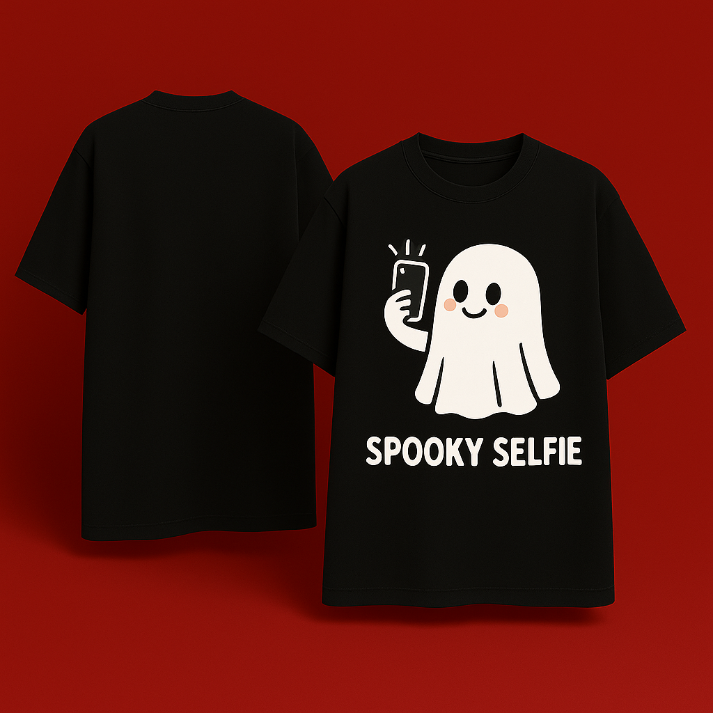 PREMIUM BLACK GHOST OVERSIZED TEE | Spooky Selfie